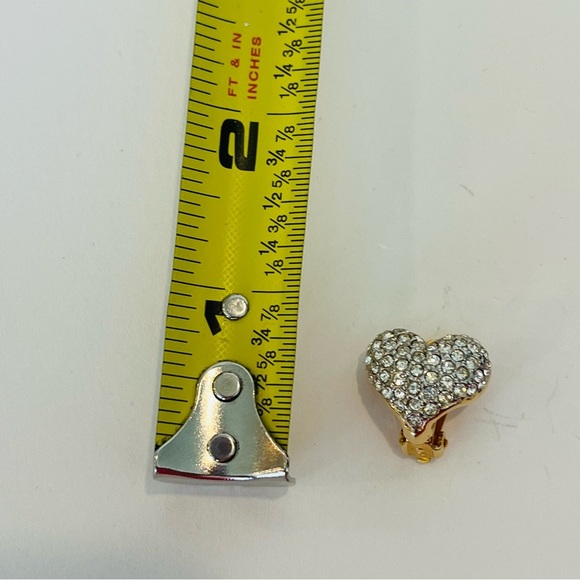 Gold and Crystal heart Clip On Earrings - Picture 4 of 4